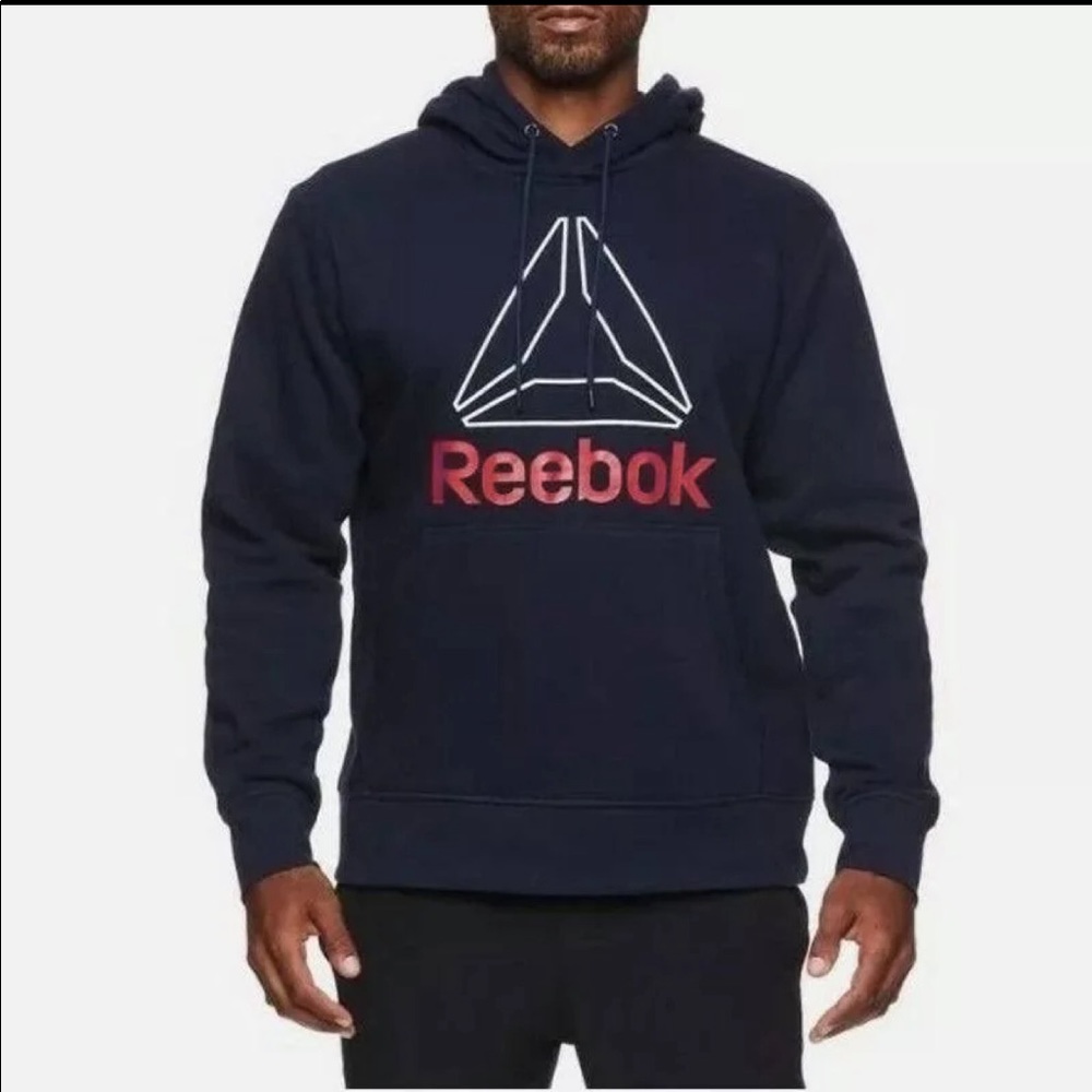 NWT Reebok Navy Blue Fleece Hoodie with Red and White Lettering